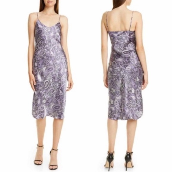 Nili Lotan Purple Paisley Silk Slip Dress Large